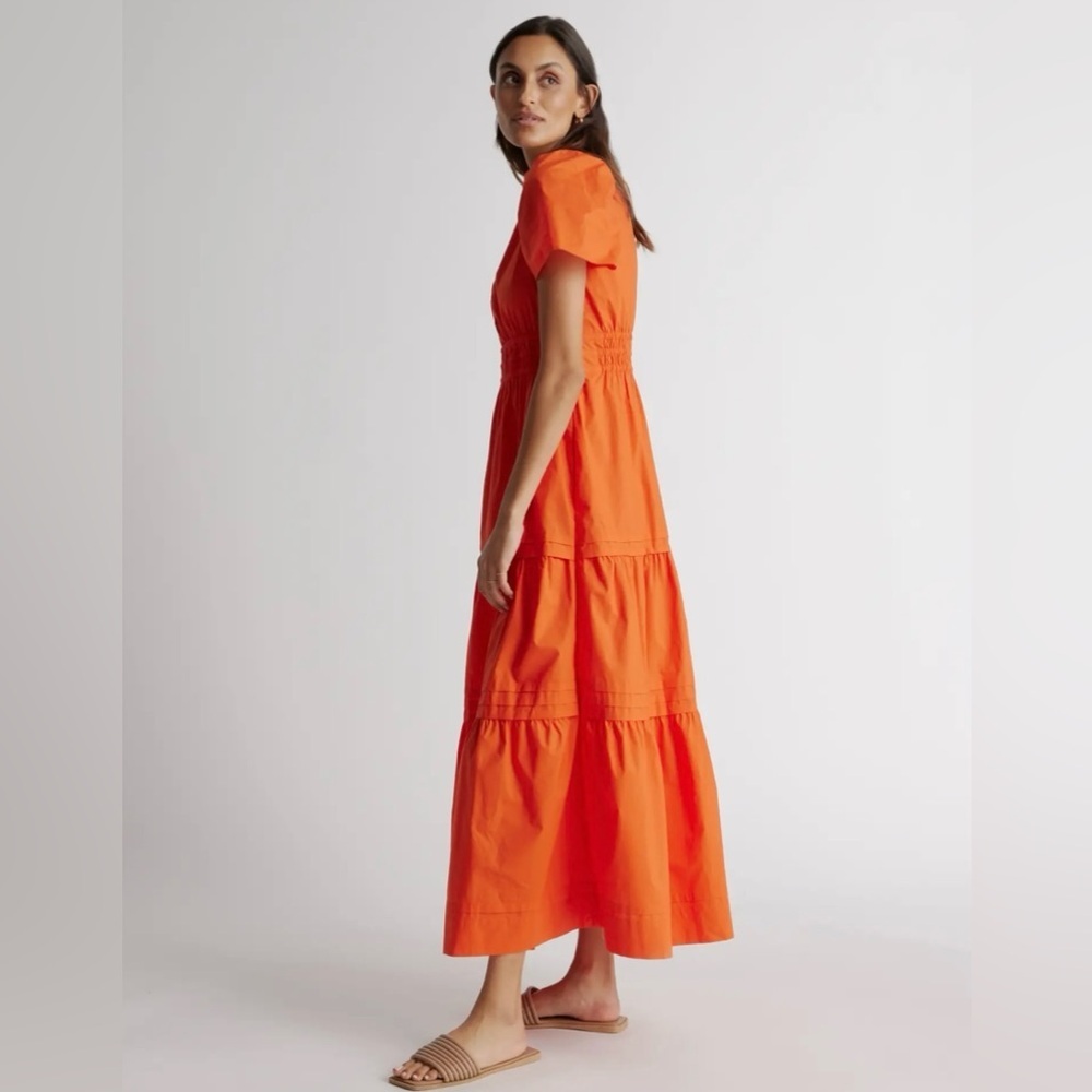 Quince 100 % Organic Cotton Poplin Tiered Maxi Dress Vermillion Red NWOT Sm $168 - Picture 2 of 11